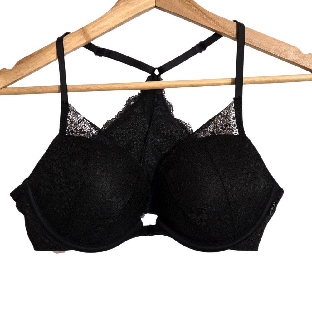 Victoria's Secret PINK Date Push-Up Black Lace Racerback Front Closure 34C